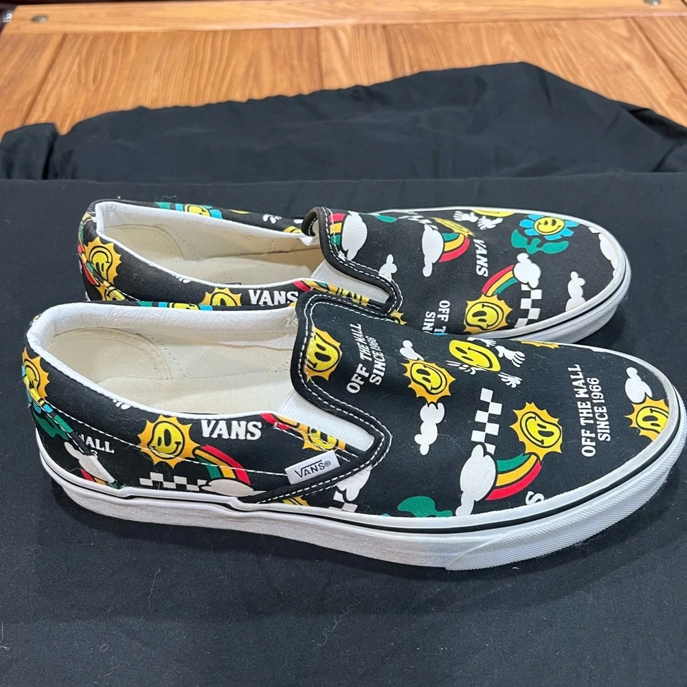 Vans Slip-On Sneakers - Black with Yellow and Blue Print - Picture 2 of 3